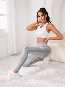 寬腰帶運動打底褲 - 淺灰色 - 查看 2