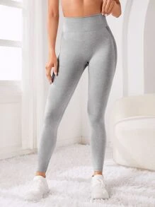 寬腰帶運動打底褲 - 淺灰色 - 查看 3