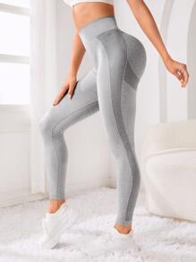 寬腰帶運動打底褲 - 淺灰色 - 查看 4