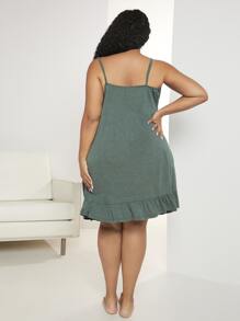 SHEIN CURVE+ Vestido de dormir de tirantes bajo con fruncido - Verde - Ver 2