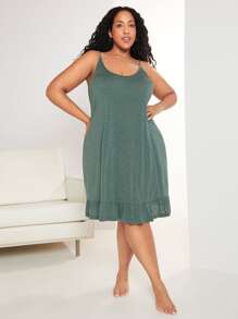 SHEIN CURVE+ Vestido de dormir de tirantes bajo con fruncido - Verde - Ver 4