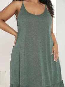 SHEIN CURVE+ Vestido de dormir de tirantes bajo con fruncido - Verde - Ver 5