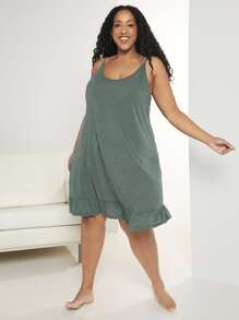SHEIN CURVE+ Vestido de dormir de tirantes bajo con fruncido - Verde - Ver 6