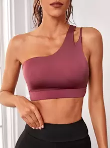 Easithlete Sujetador deportivo con un hombro y corte para el Año Nuevo Chino - Rosa Roja - Ver 1