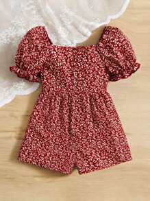 Baby Girl Allover Print Puff Sleeve Romper