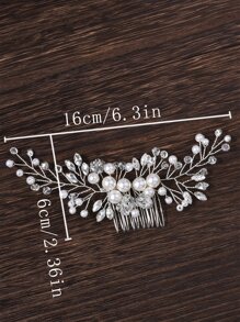 Bead & Faux Pearl Decor Wedding Hair Pin Elegant - White - View 3