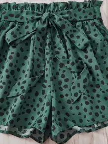 SHEIN LUNE Solid Tank Top & Dalmatian Print Paperbag Waist Belted Shorts