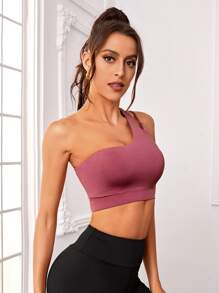 Easithlete Sujetador deportivo con un hombro y corte para el Año Nuevo Chino - Rosa Roja - Ver 4