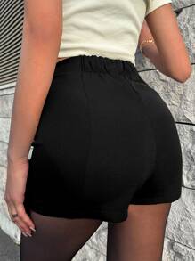 EURMUSE Solid Split Hem Skort - màu đen - Xem 2