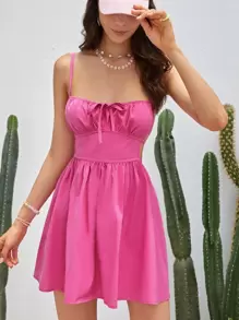 Soleia Ruched Bust Tie Backless Cami Dress - Pink - View 1
