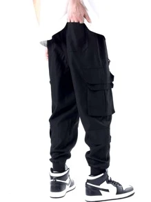 Manfinity Men Flap Pocket Side Drawstring Waist Cargo Pants - Black - View 2