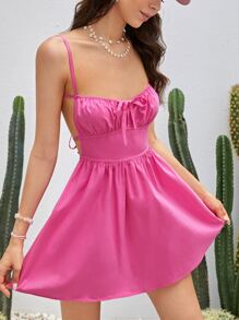 Soleia Ruched Bust Tie Backless Cami Dress - Pink - View 3