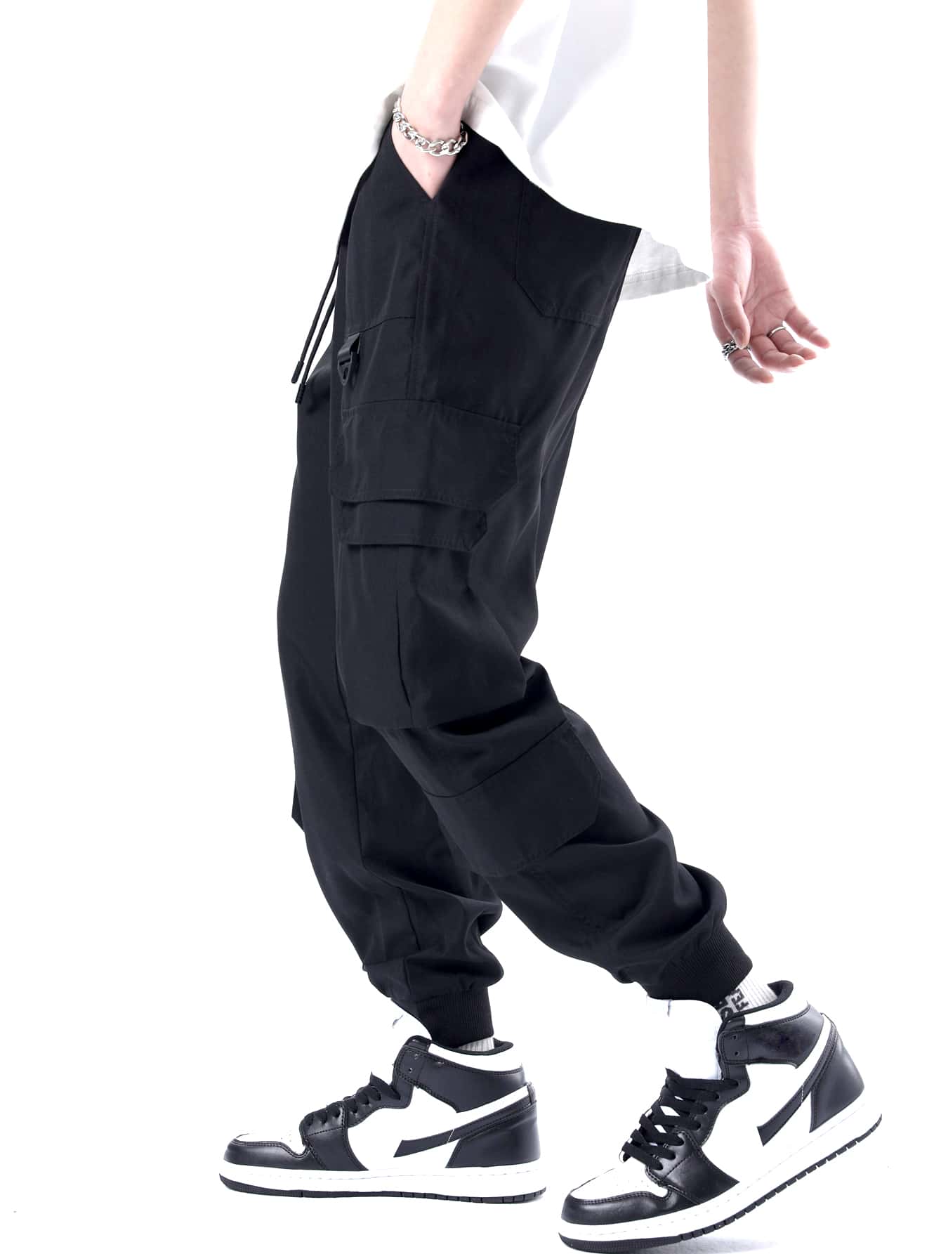 Manfinity Homme Pantalon cargo poche à rabat à cordon - Noir - Voir 4