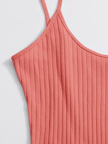 SHEIN Qutie Ribbed Slit Cami Mini Bodycon Dress - Coral Pink - View 3