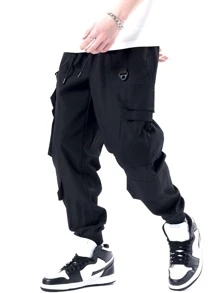 Manfinity Men Flap Pocket Side Drawstring Waist Cargo Pants - Black - View 5