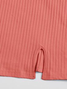 SHEIN Qutie Ribbed Slit Cami Mini Bodycon Dress - Coral Pink - View 5