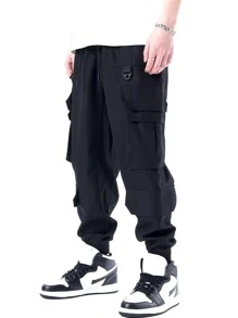 Manfinity Men Flap Pocket Side Drawstring Waist Cargo Pants - Black - View 6