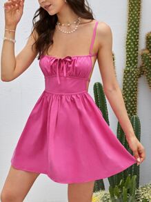 Soleia Ruched Bust Tie Backless Cami Dress - Pink - View 6