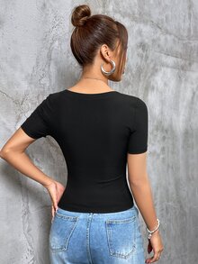 Gothic  Wings Print Crop Tee - Black - View 2