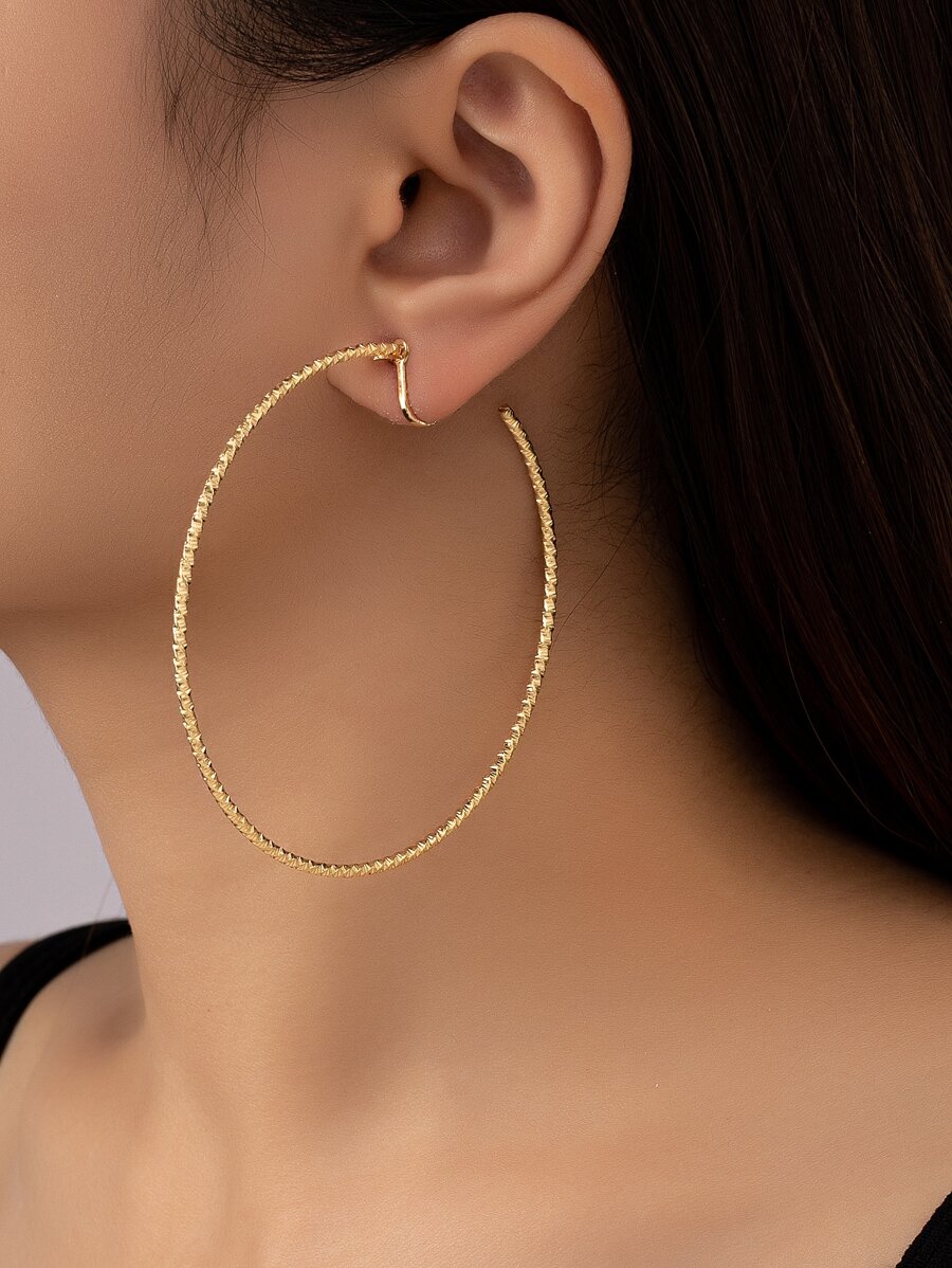 極簡圓耳環 - 金黃色 - 查看 1