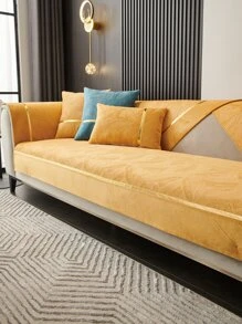 1入组拼佈設計沙發巾現代滌綸沙發套家用毛毯四季皆宜 - 橘色 - 查看 1