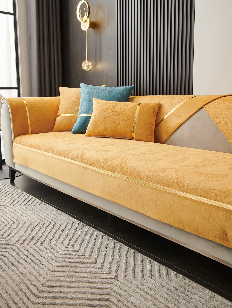 1入组拼佈設計沙發巾現代滌綸沙發套家用毛毯四季皆宜 - 橘色 - 查看 1