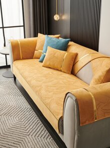 1入组拼佈設計沙發巾現代滌綸沙發套家用毛毯四季皆宜 - 橘色 - 查看 3