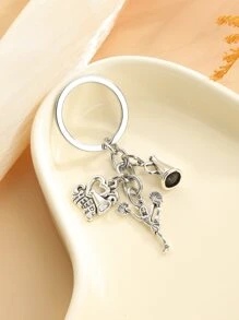 1pc Unisex Letter & Figure Charm Fashionable Keychain, For Daily Life - Antique Silver - View 1