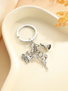 1pc Unisex Letter & Figure Charm Fashionable Keychain, For Daily Life - Antique Silver - View 3