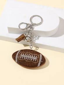 1pc Women Rhinestone American Football & Tassel Charm Creative Keychain, For Daily Life - Coffee Brown - View 1
