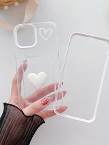 Funda de celular transparente 3 en 1 con adorno de corazón con con ranura de tarjeta - Blanco - Ver 1