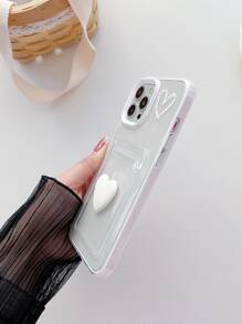 Funda de celular transparente 3 en 1 con adorno de corazón con con ranura de tarjeta - Blanco - Ver 4