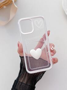 Funda de celular transparente 3 en 1 con adorno de corazón con con ranura de tarjeta - Blanco - Ver 5