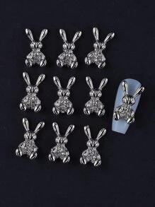 10 miếng trang trí móng tay hình thỏ - Bạc - Xem 1
