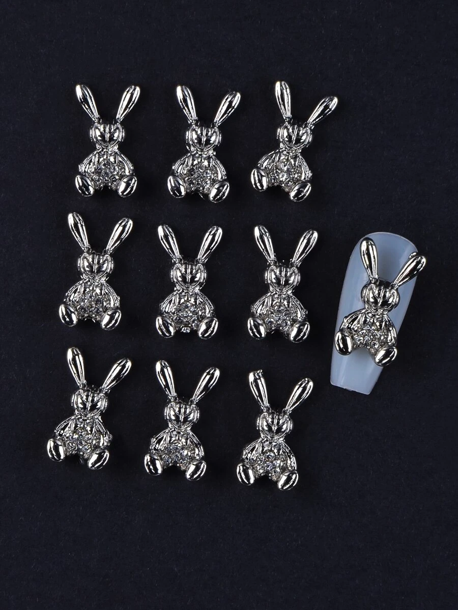10 miếng trang trí móng tay hình thỏ - Bạc - Xem 1