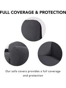 1pc Solid Color Sofa Slipcover, Minimalist Polyester Stretchy Sofa Slipcover For Home, All Season - Dark Grey - View 4