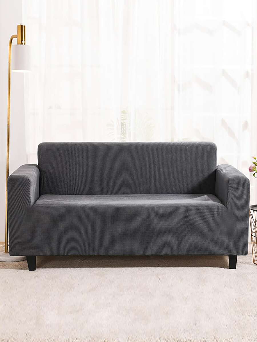 1pc Solid Color Sofa Slipcover, Minimalist Polyester Stretchy Sofa Slipcover For Home, All Season - Dark Grey - View 1