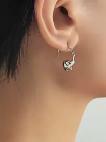 大象裝飾耳環 - 復古銀色 - 查看 1