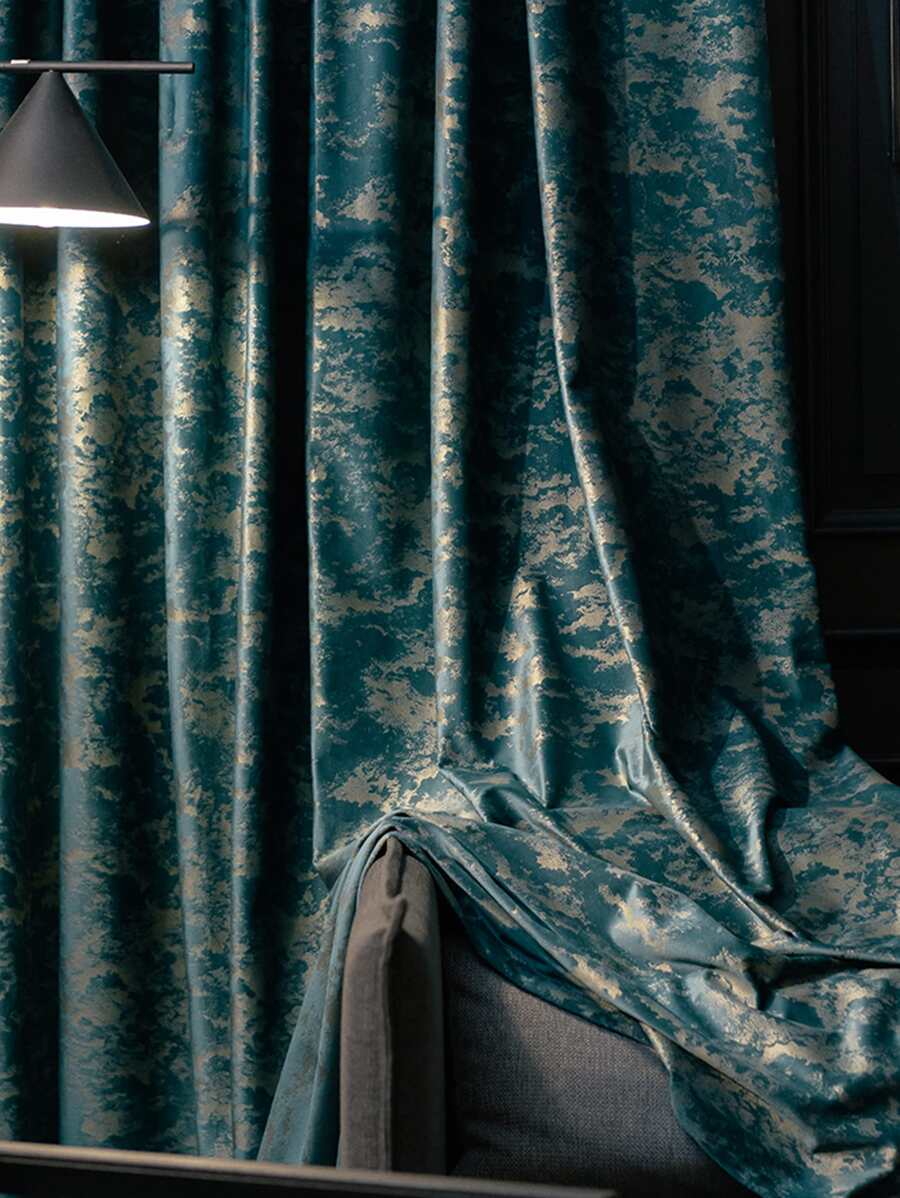 1pc Luxurious Blackout Curtain Panel With Metal Grommet And Velvet