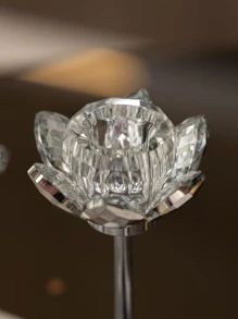 1pc Artificial Crystal Candle Holder, Creative Lotus Shaped Candle Stand For Home - Silver - View 5