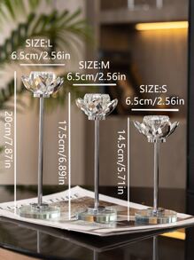 1pc Artificial Crystal Candle Holder, Creative Lotus Shaped Candle Stand For Home - Silver - View 6