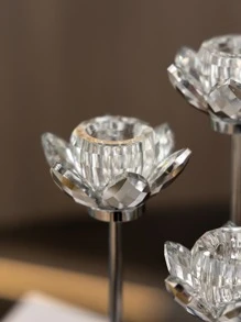 1pc Artificial Crystal Candle Holder, Creative Lotus Shaped Candle Stand For Home - Silver - View 8