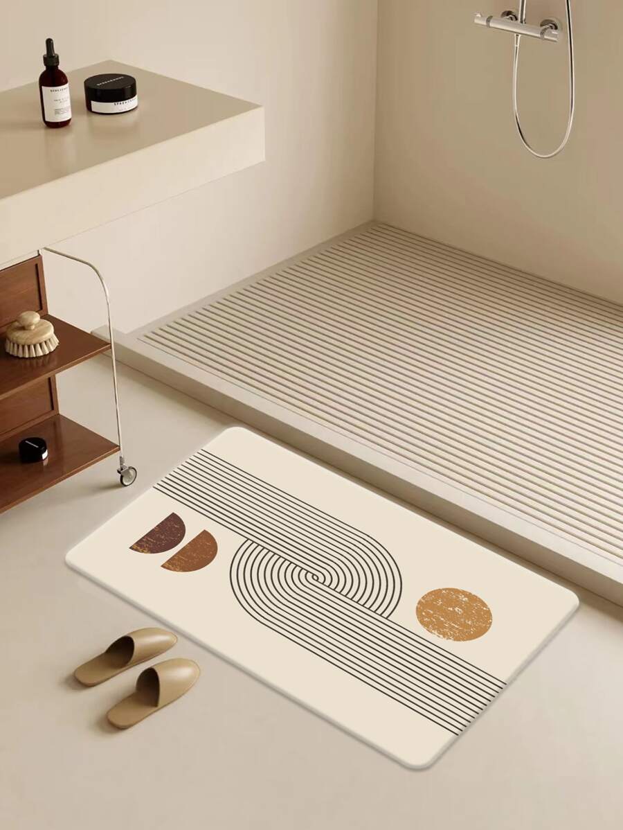 1pc Geometric Pattern Bath Rug, Nordic Floor Mat For Bathroom - Yellow - View 1