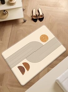 1pc Geometric Pattern Bath Rug, Nordic Floor Mat For Bathroom - Yellow - View 5