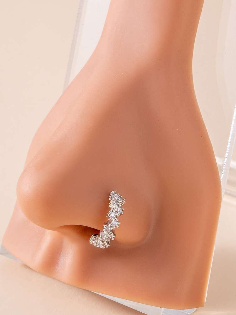 1入組方晶鋯石裝飾鼻環銅受歡迎穿孔身體鏈禮品適合女士和男士銅首飾類