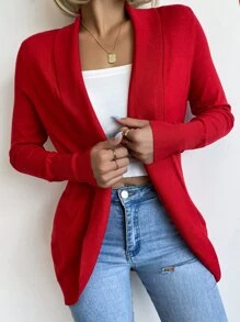 AAmilife Solid Shawl Collar Cardigan - Red - View 1