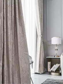 1 Peça Cortina de Jacquard de Folha de Alta Precisão e Luxo com Ganchos de Pendurar