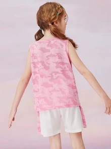 女孩字母圖案背心上衣和短褲 - 彩色 - 查看 2