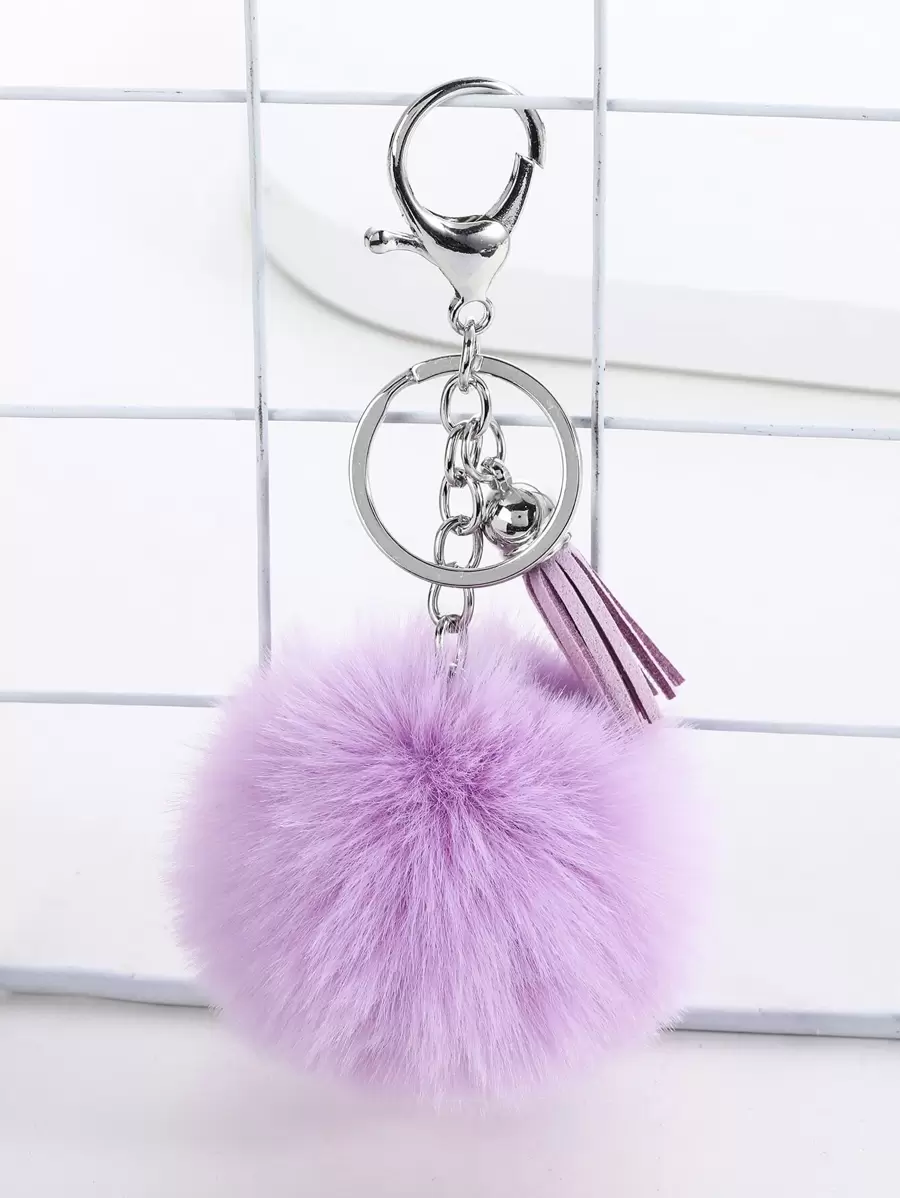 1pc Women Pom Pom Charm Cute Keychain, For Daily Life Car Accessories Bag Charm - Purple - View 1