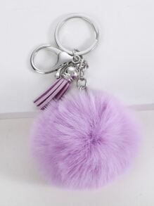 1pc Women Pom Pom Charm Cute Keychain, For Daily Life Car Accessories Bag Charm - Purple - View 2